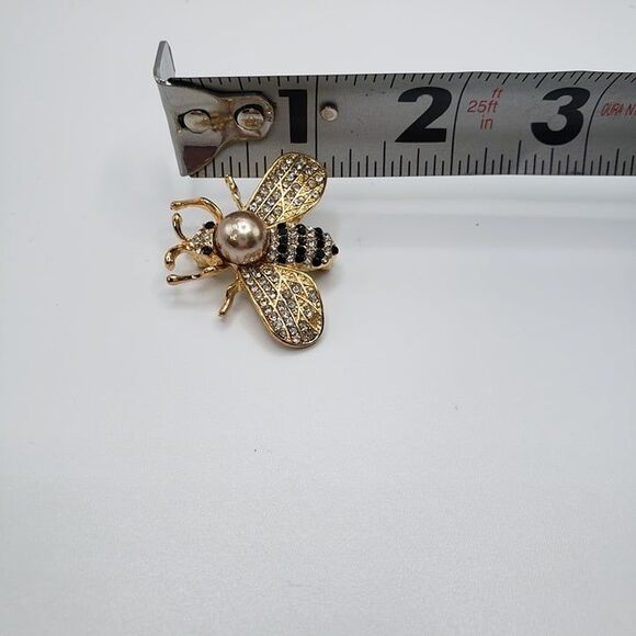 Cute Silver and Black Rhinestone Honey Bee Brooch 1" Lapel Pin Bag Beekeeper - Picture 4 of 6